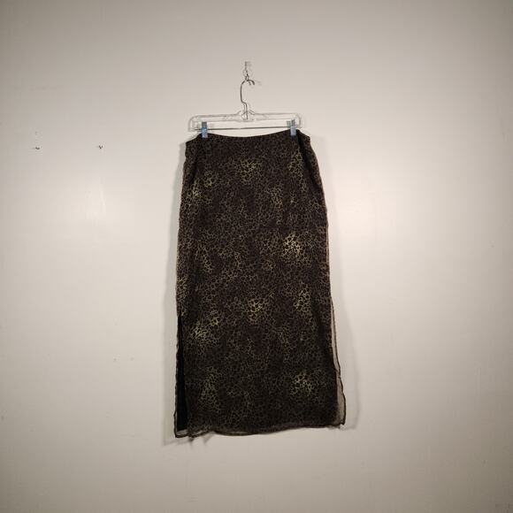 DRAMA Maxi Skirt Women L Black Green Animal Print Leopard Sheer Lightweight Boho - Picture 3 of 8